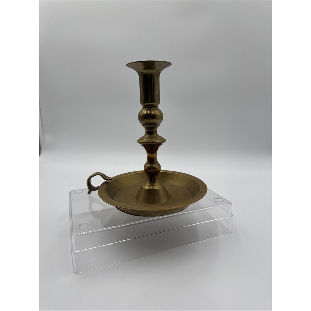 Vintage Brass Finger Loop Candlestick Holder With Saucer Plate Made‎ In India
